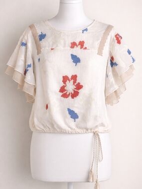 Delicate Embroidered Flutter Sleeve Blouse – Lightweight & Feminine